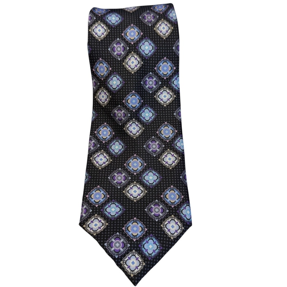 Daniel Cremieux Black Diamond Print Silk Tie Mantero Como Italy Collection NWT‎